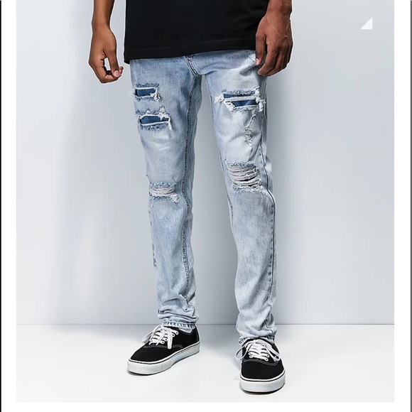 Empyre Verge Medium Wash Tapered Ripped Skinny Jeans - Picture 1 of 16